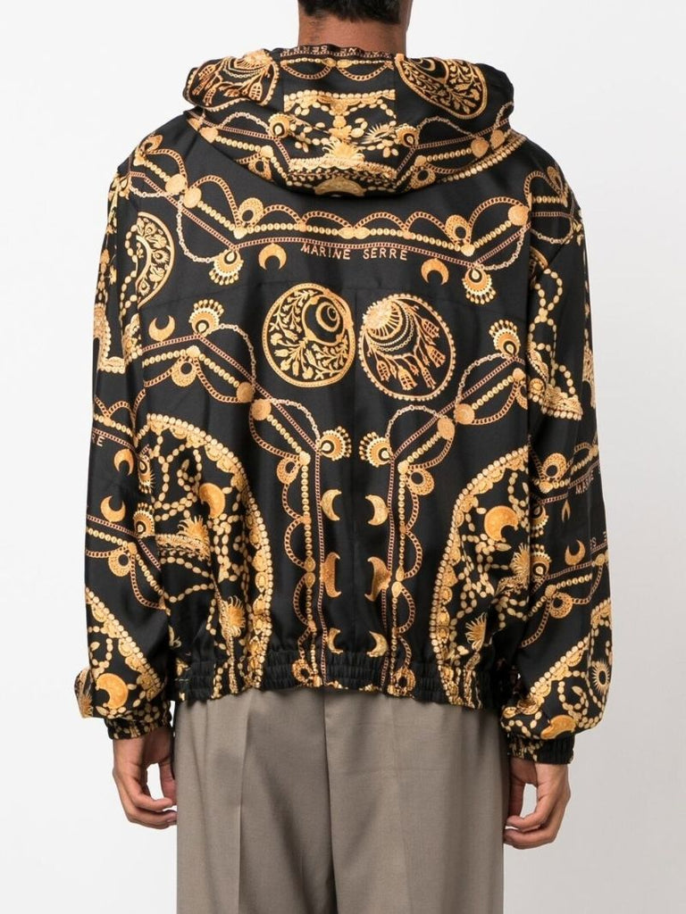 Black Ornament Jewelry Print Silk Jacket