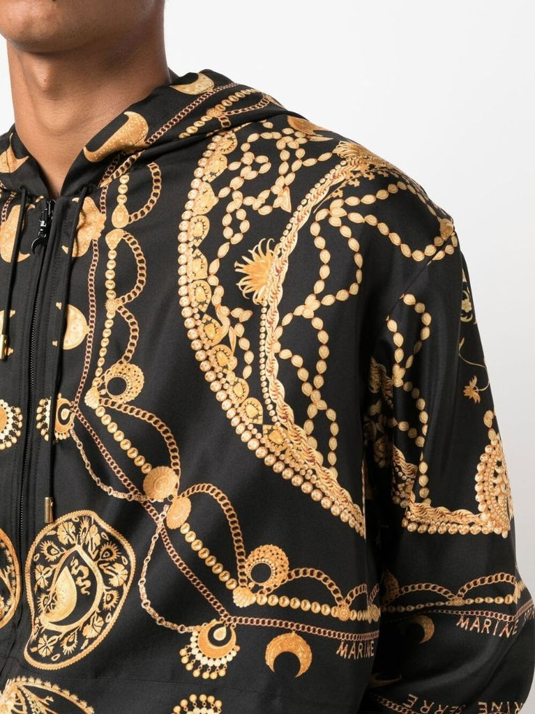 Black Ornament Jewelry Print Silk Jacket
