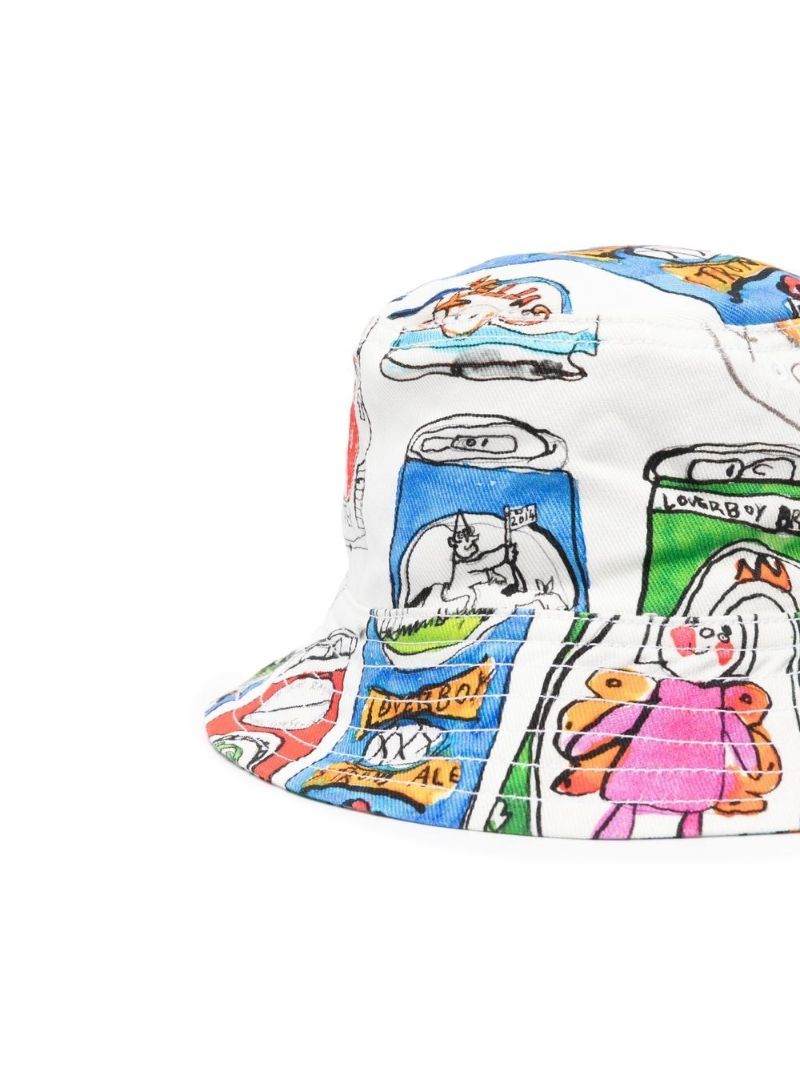 White Beer Can Printed Cotton Bucket Hat