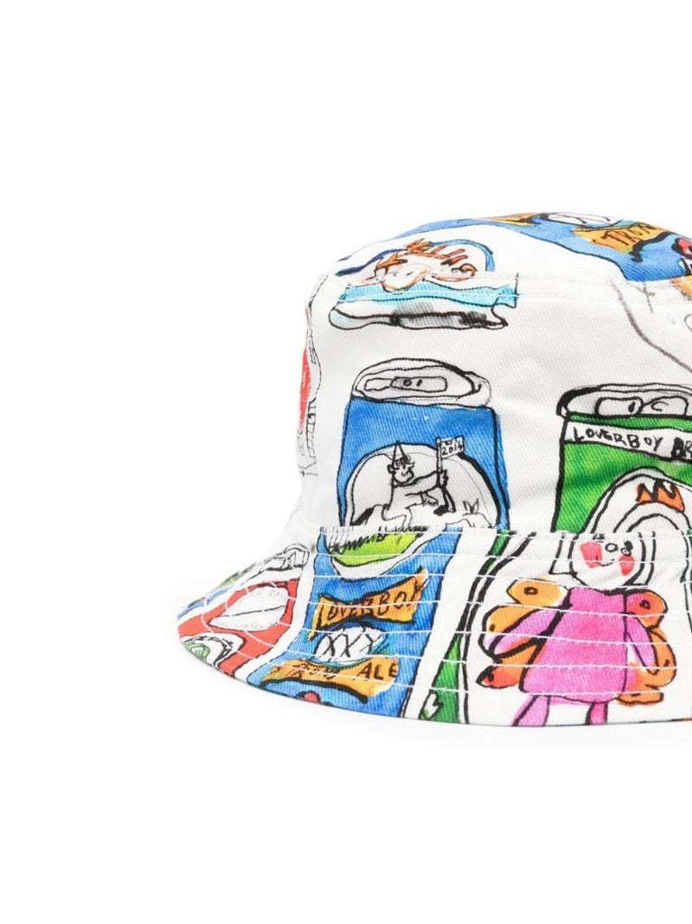 White Beer Can Printed Cotton Bucket Hat