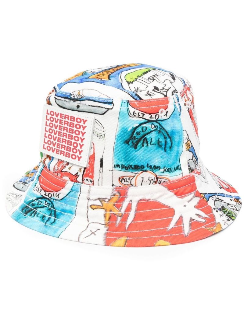 White Beer Can Printed Cotton Bucket Hat