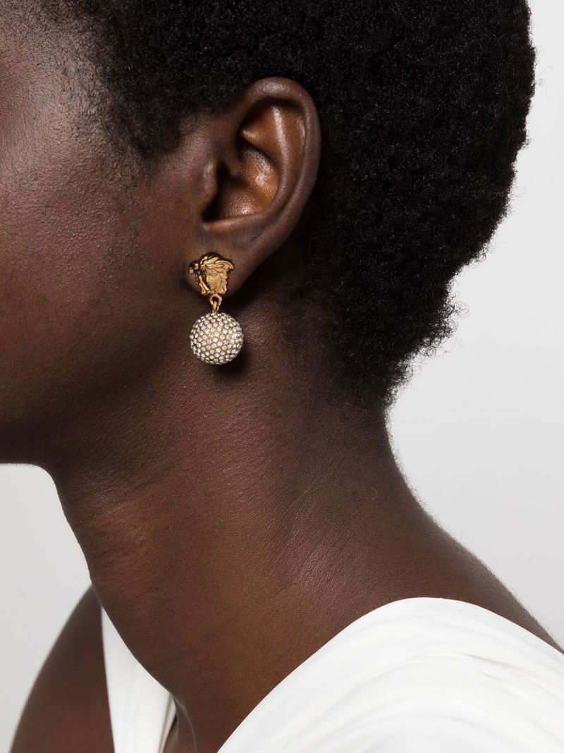 Gold-tone Medusa Crystal-embellished Drop Earrings