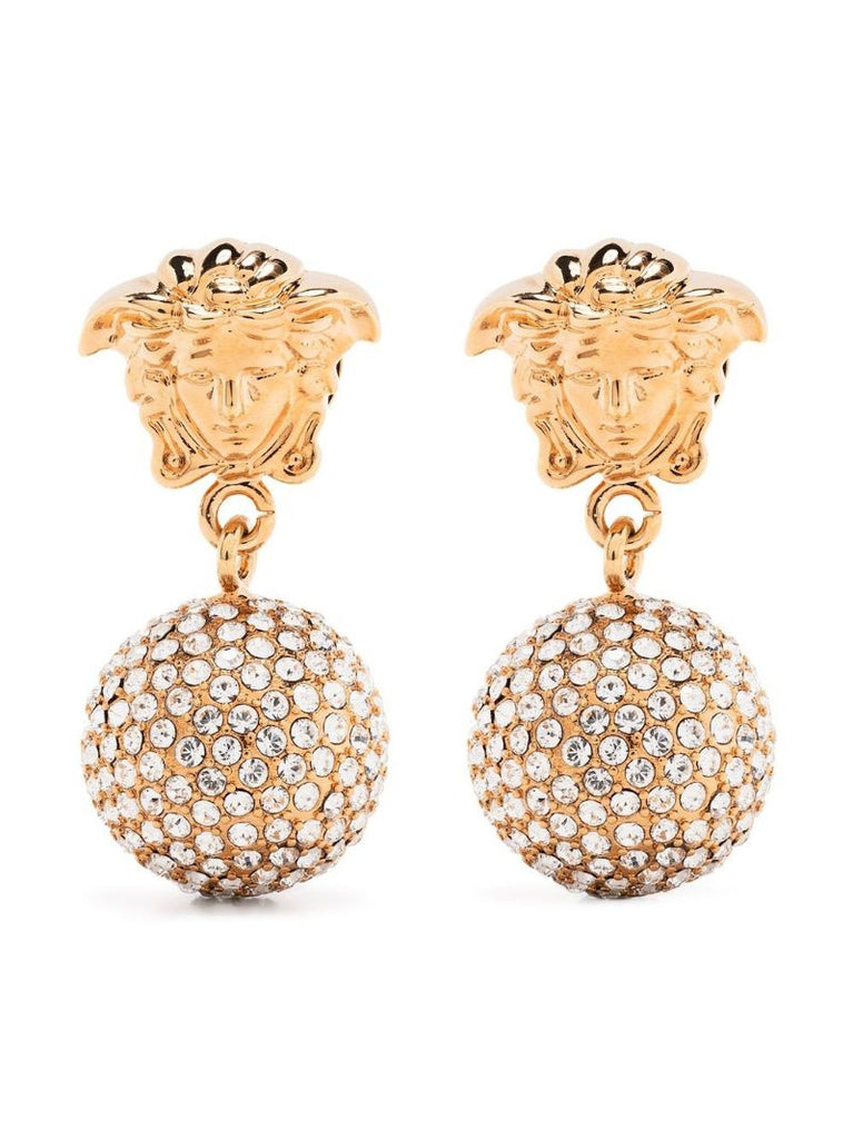 Gold-tone Medusa Crystal-embellished Drop Earrings
