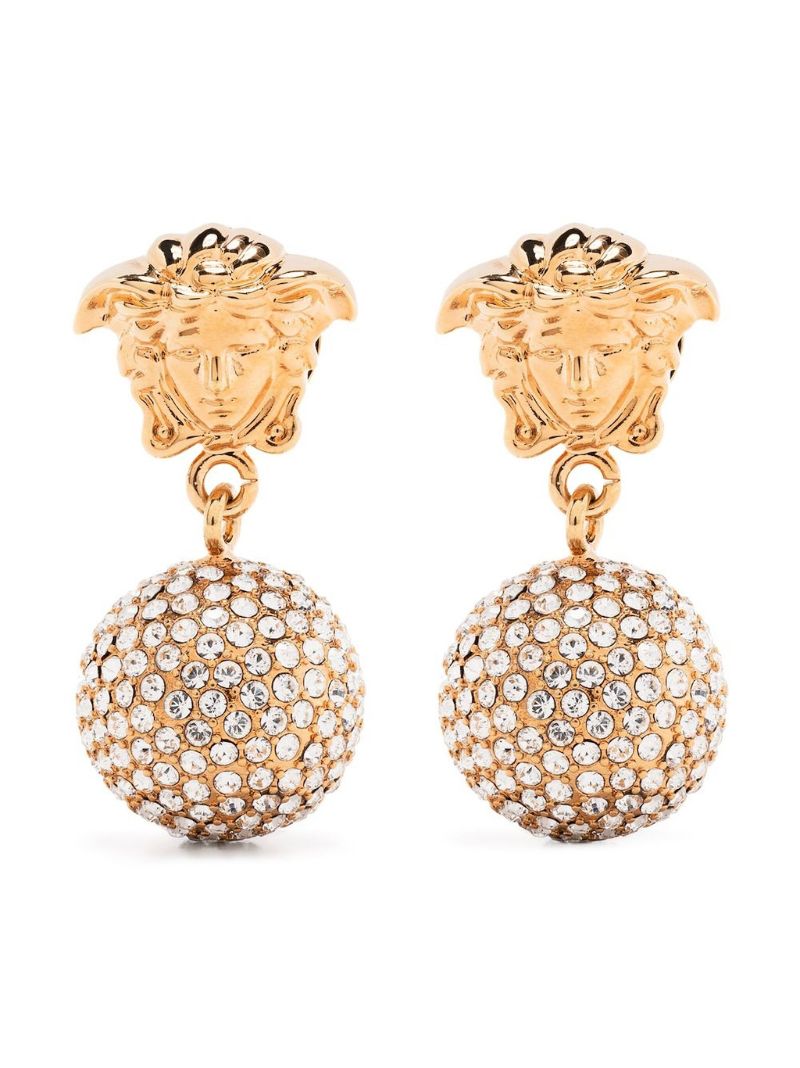 Gold-tone Medusa Crystal-embellished Drop Earrings