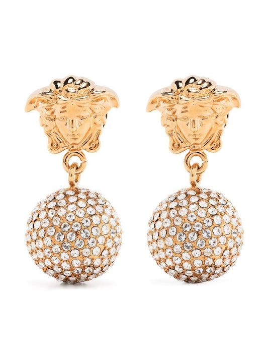 Gold-tone Medusa Crystal-embellished Drop Earrings