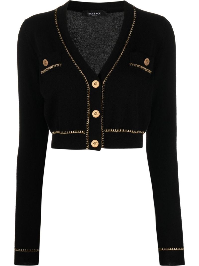 Black Medusa Cropped Cashmere Cardigan