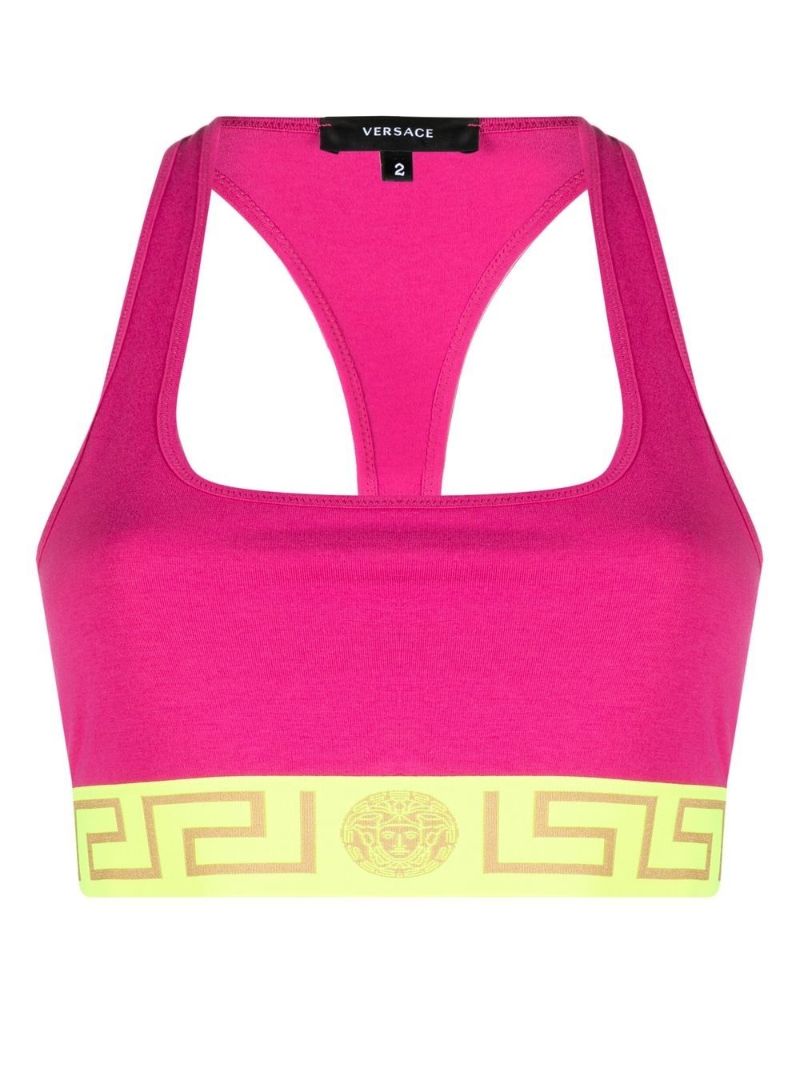 Pink Greca-jacquard Racerback Bra