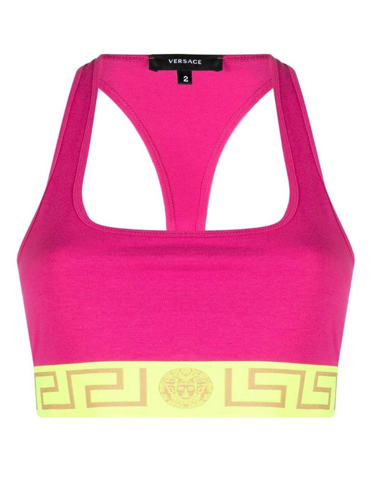 Pink Greca-jacquard Racerback Bra