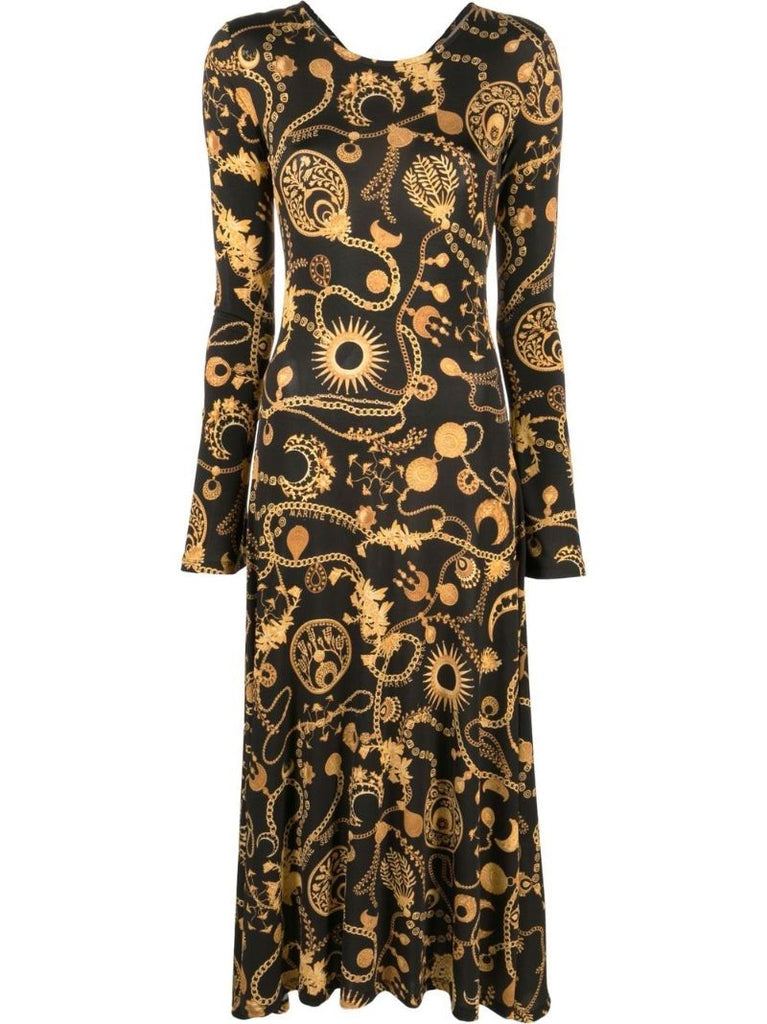 Black Ornament Jewellery Print Midi Dress