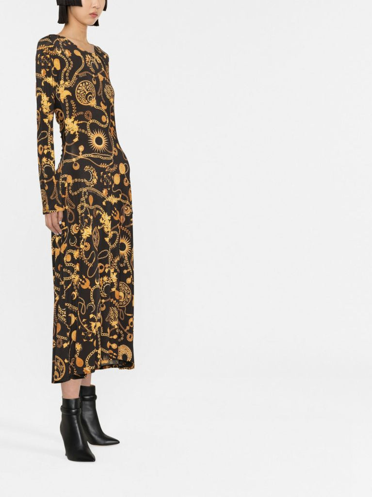 Black Ornament Jewellery Print Midi Dress