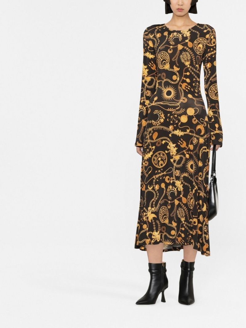 Black Ornament Jewellery Print Midi Dress