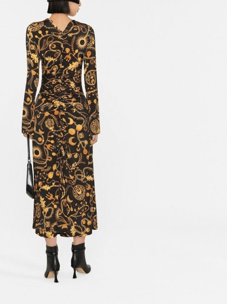 Black Ornament Jewellery Print Midi Dress
