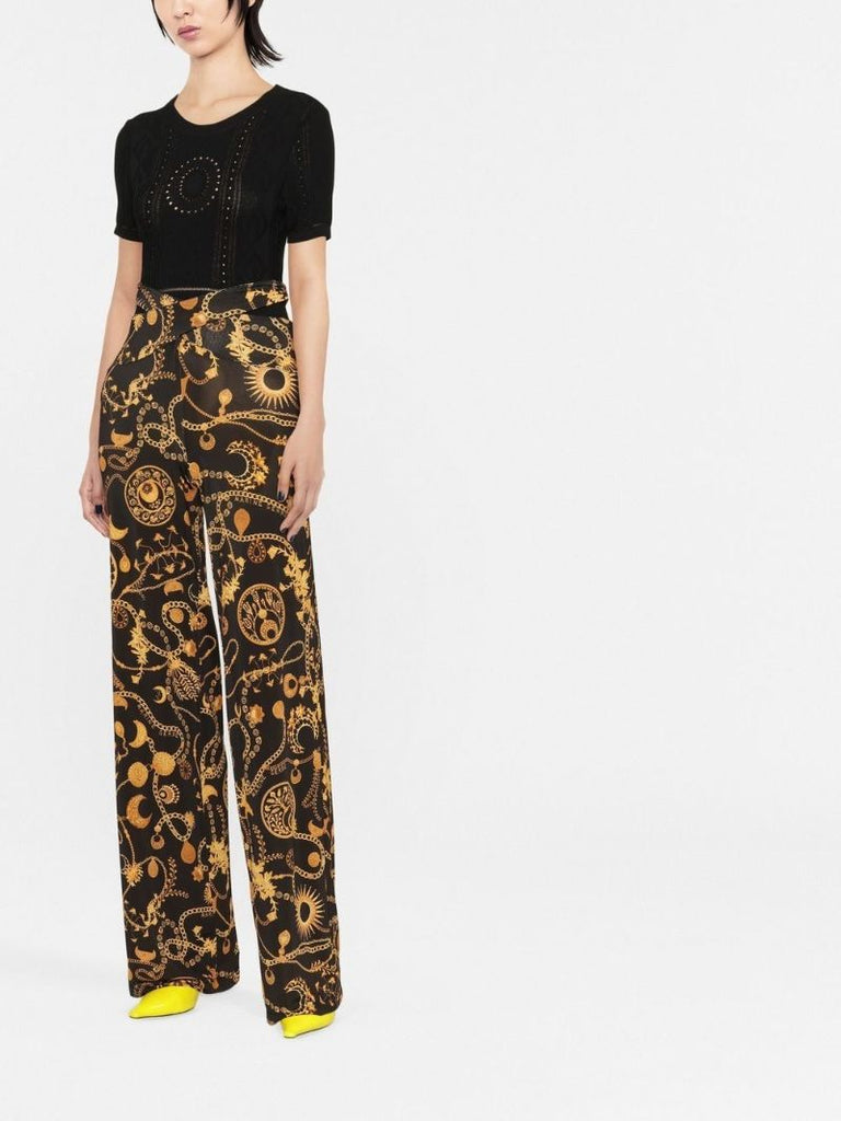 Black Ornament Jewellery Print Trousers