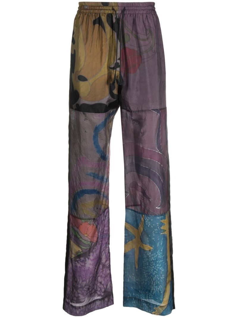 Multicolour Patchwork Wide-legged Silk Trousers