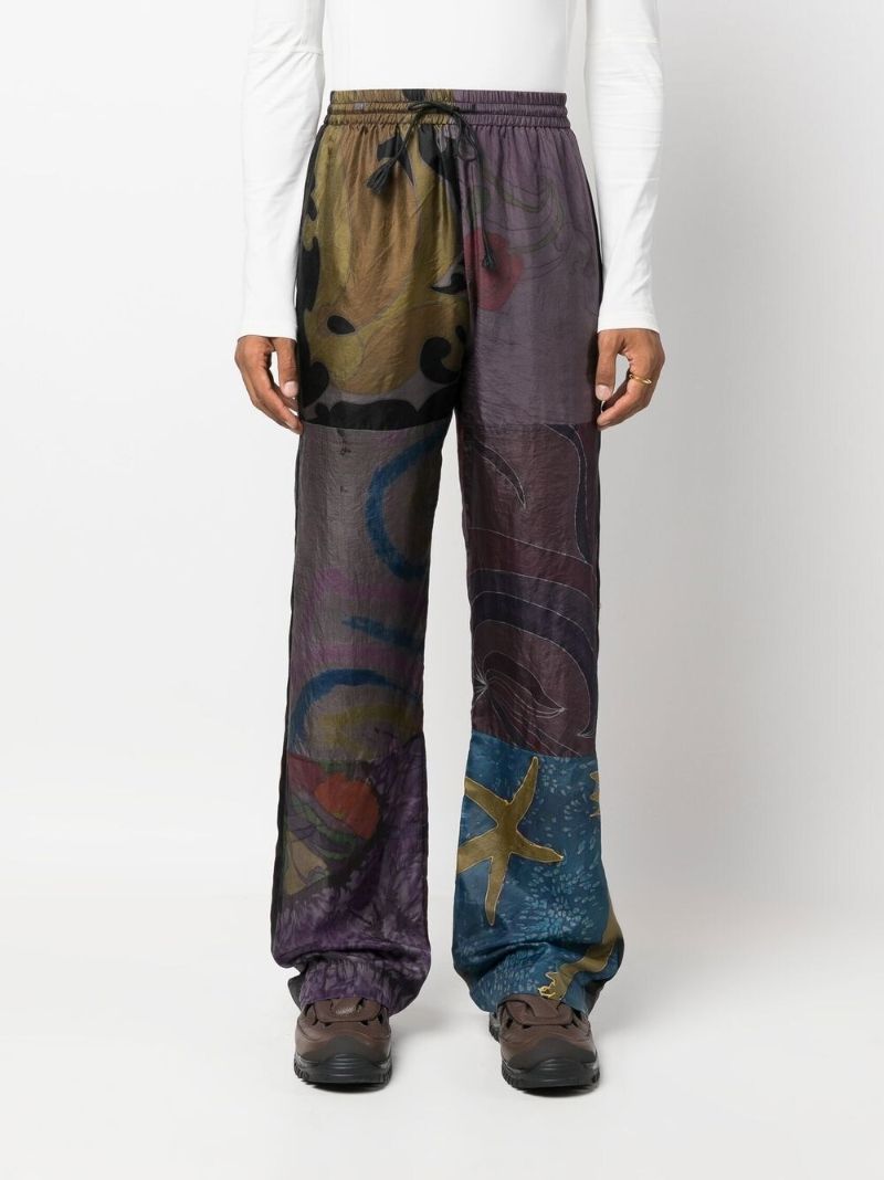 Multicolour Patchwork Wide-legged Silk Trousers