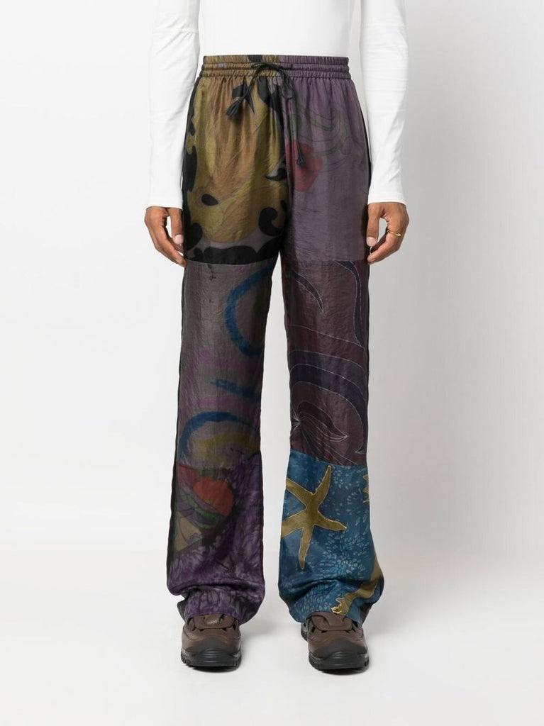 Multicolour Patchwork Wide-legged Silk Trousers