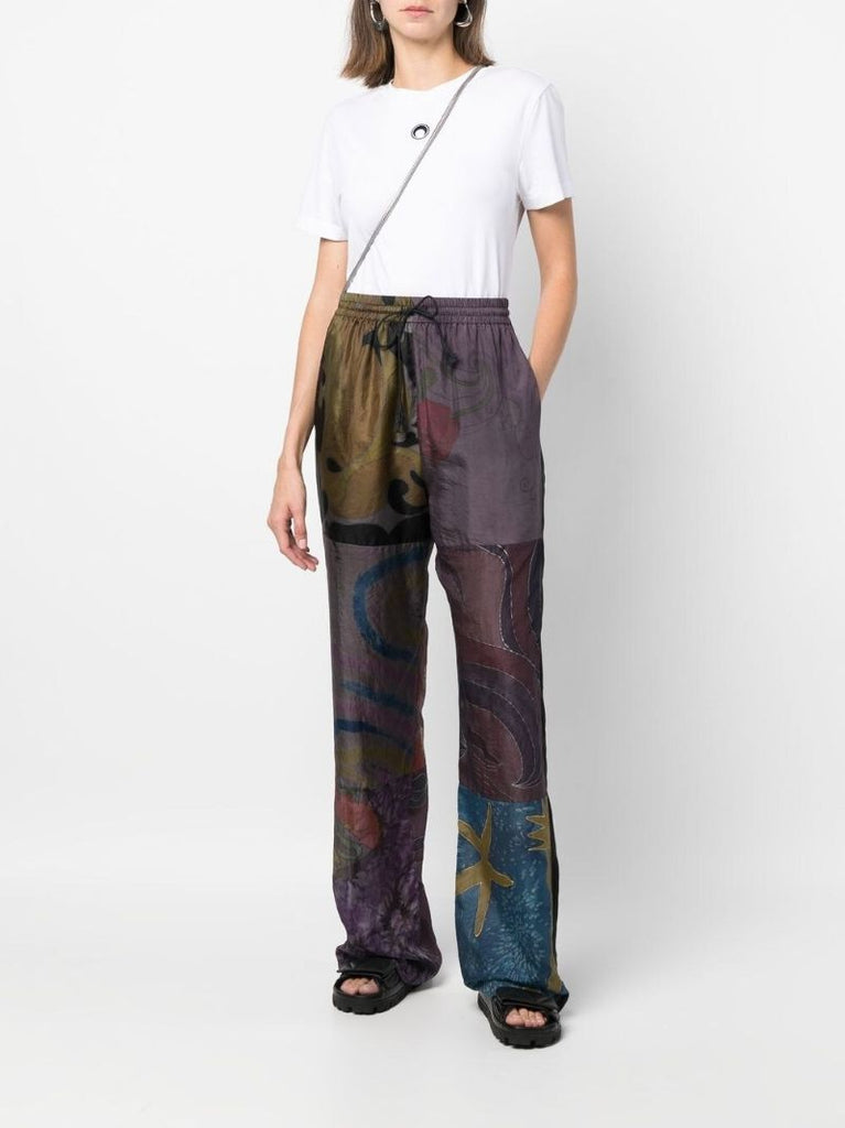 Multicolour Patchwork Wide-legged Silk Trousers