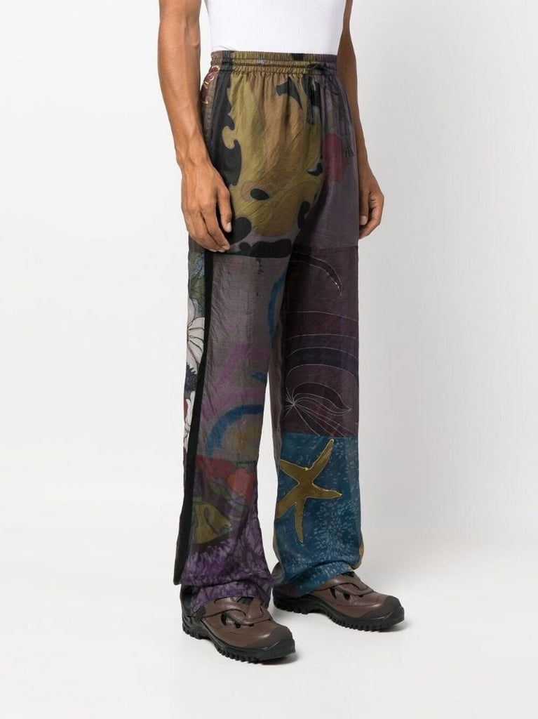Multicolour Patchwork Wide-legged Silk Trousers