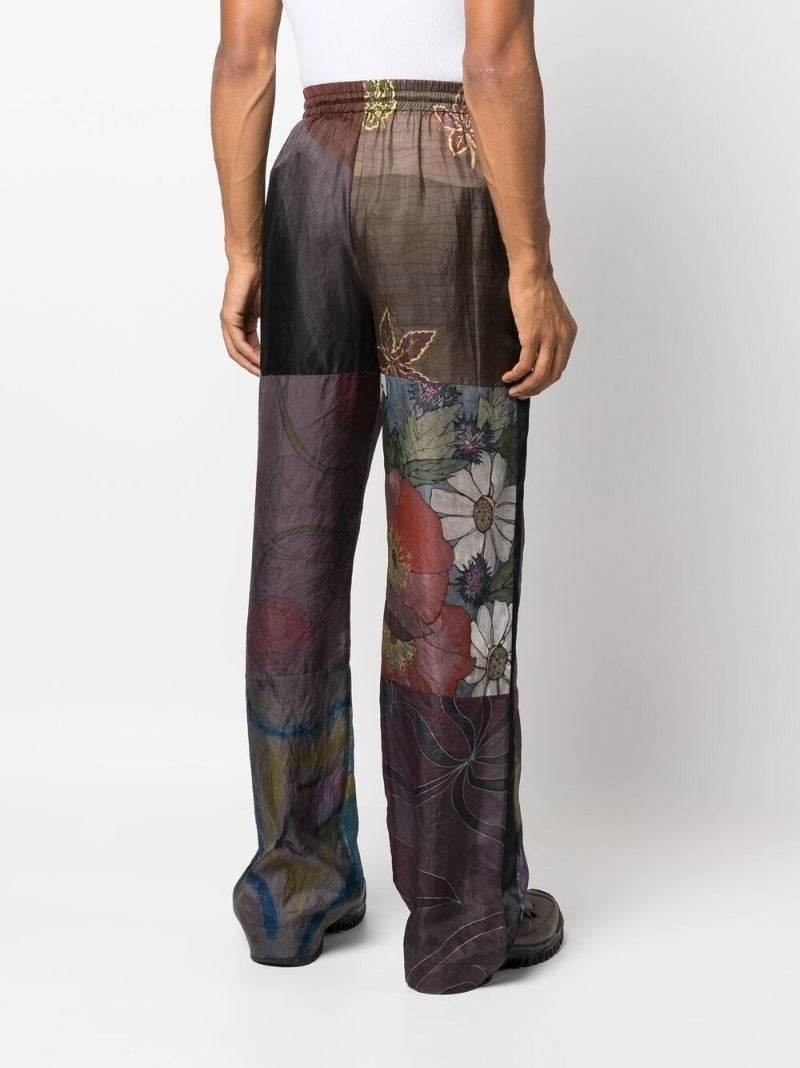Multicolour Patchwork Wide-legged Silk Trousers