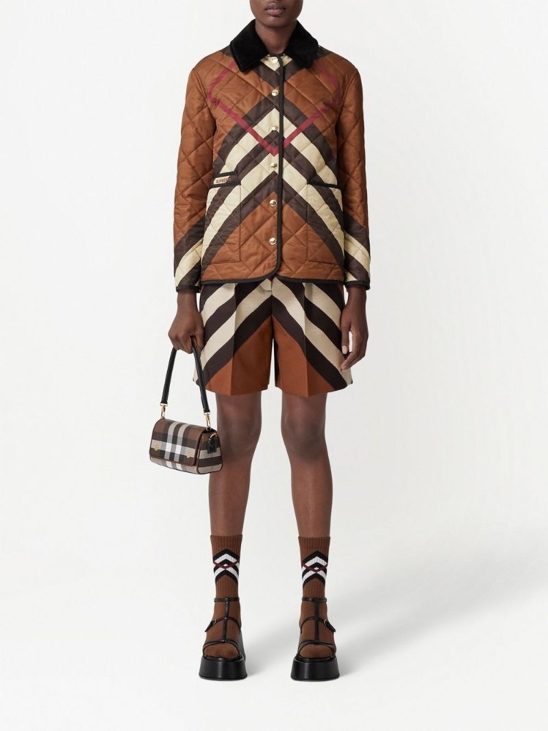 Brown Chevron Check Diamond Quilted Jacket