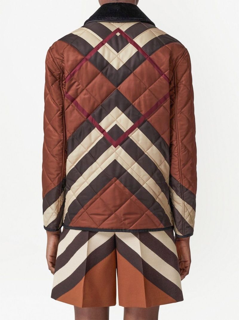 Brown Chevron Check Diamond Quilted Jacket