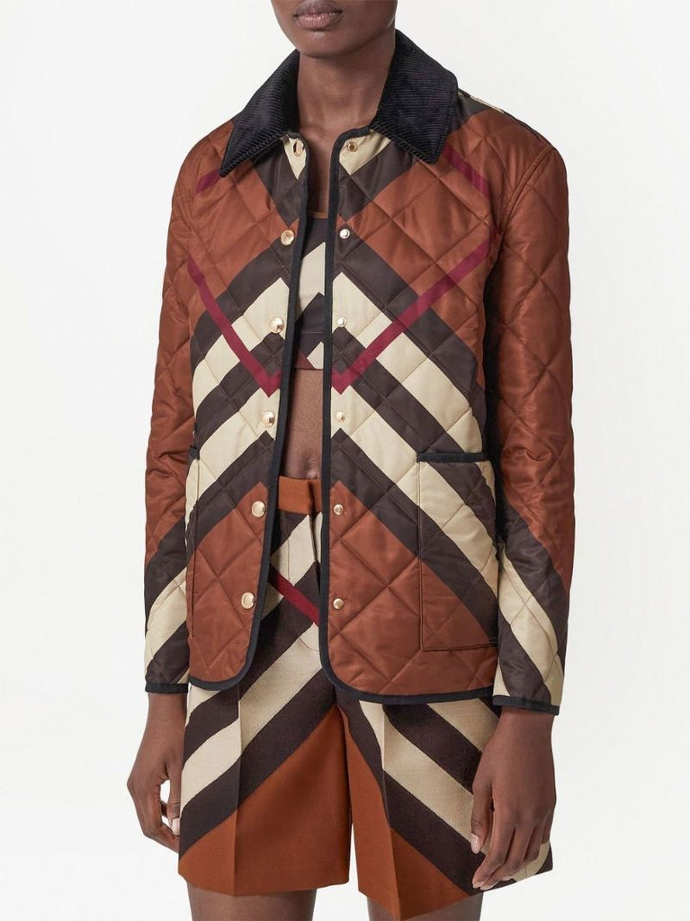 Brown Chevron Check Diamond Quilted Jacket