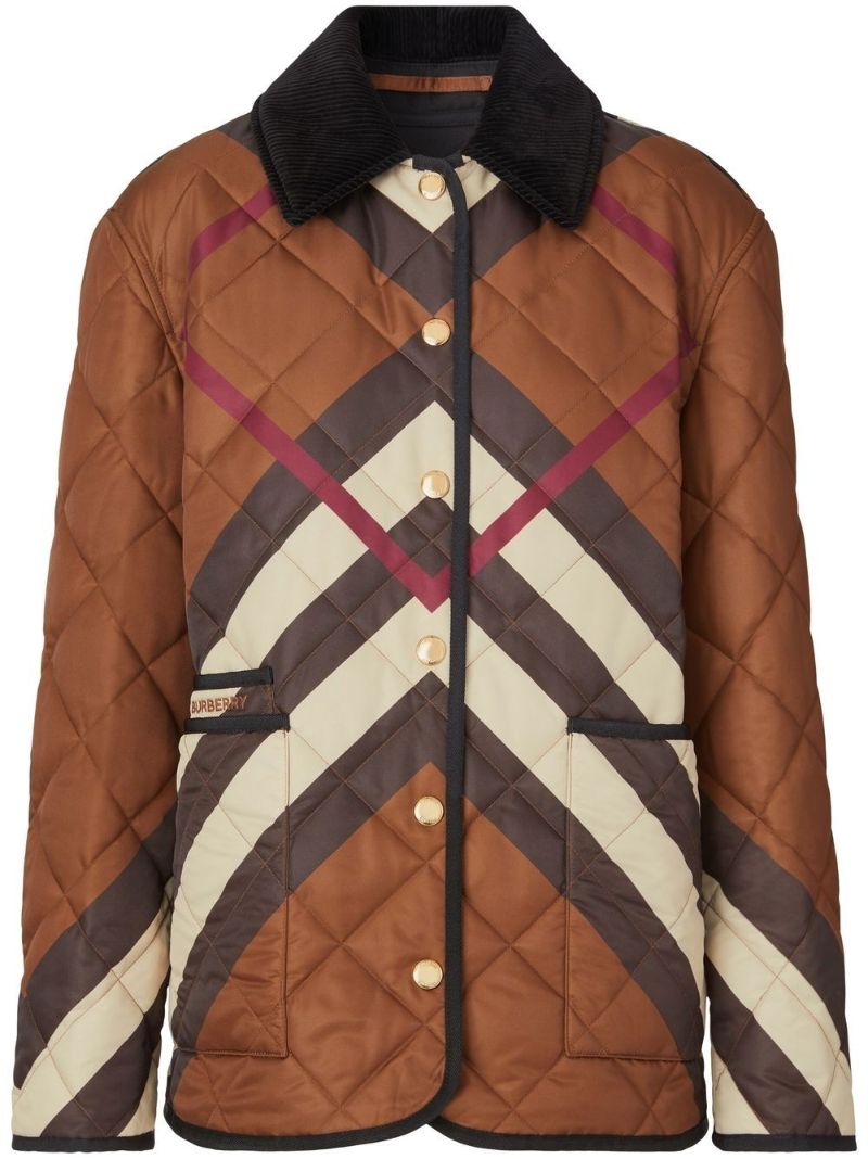 Brown Chevron Check Diamond Quilted Jacket