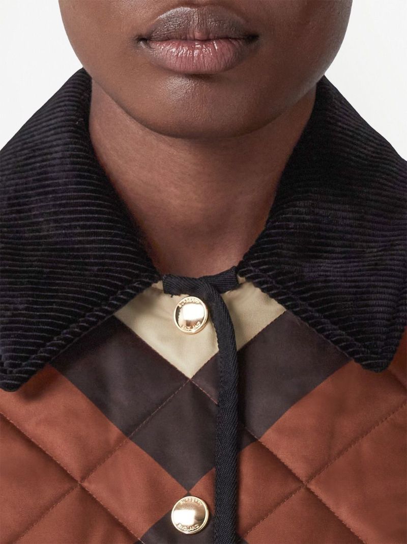 Brown Chevron Check Diamond Quilted Jacket