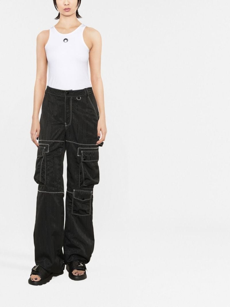 Black Moire Wide-leg Cargo Pants