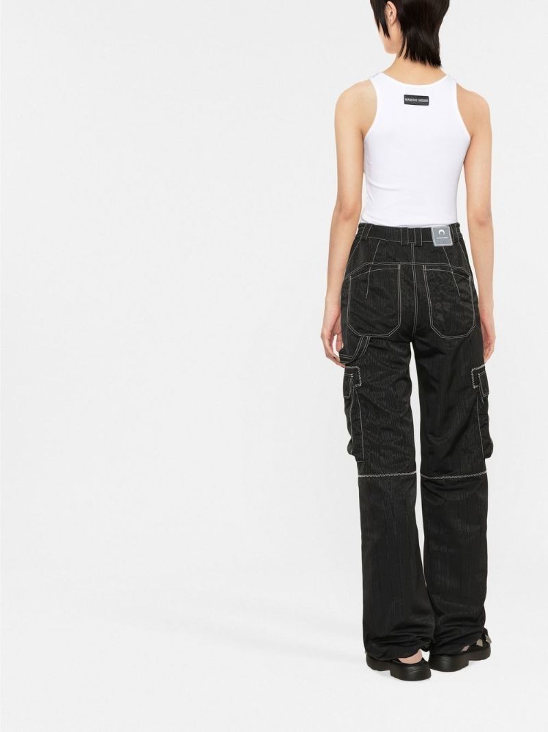 Black Moire Wide-leg Cargo Pants