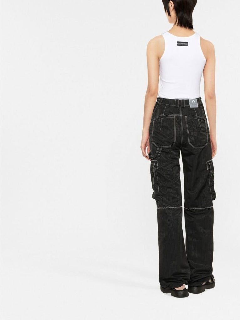 Black Moire Wide-leg Cargo Pants