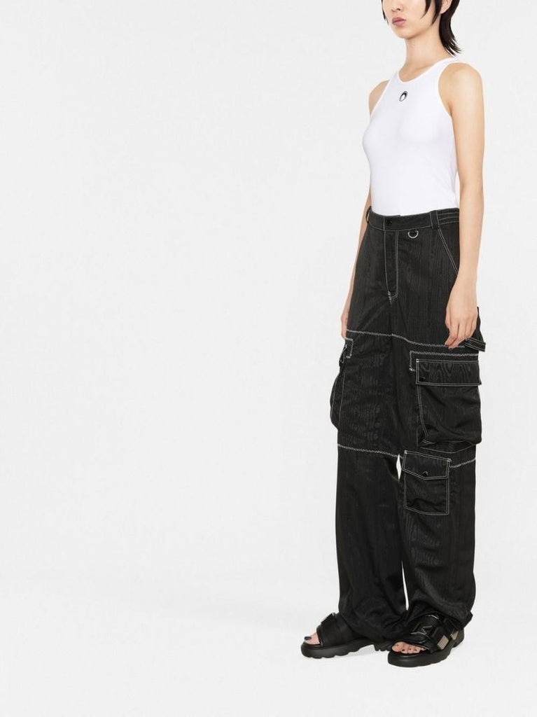 Black Moire Wide-leg Cargo Pants