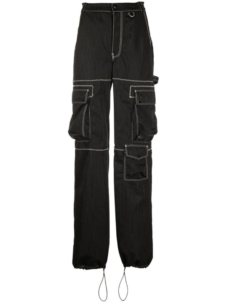 Black Moire Wide-leg Cargo Pants
