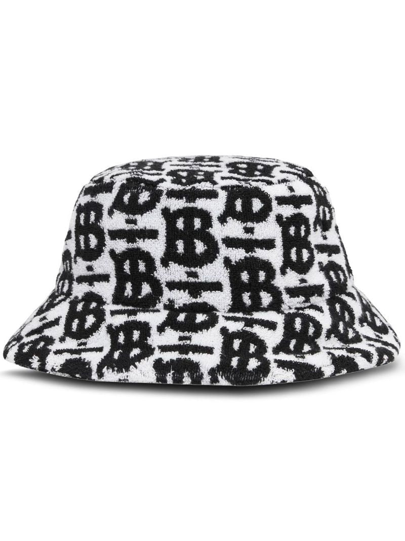 Black Monogram Print Bucket Hat