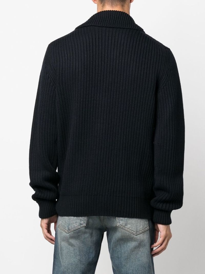 Blue Ribbed-knit Wool Cardigan