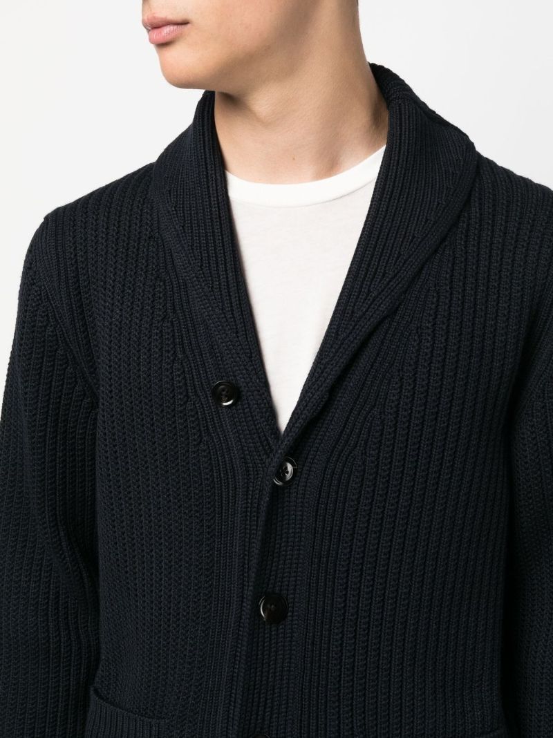 Blue Ribbed-knit Wool Cardigan