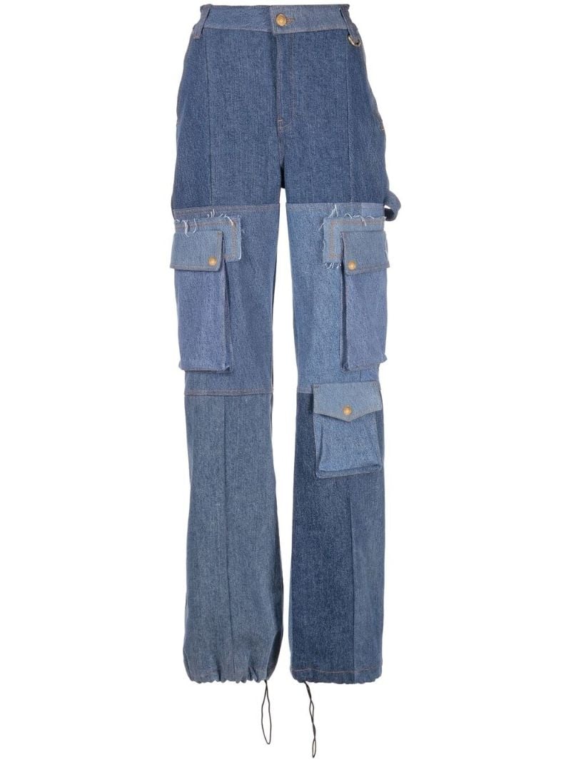 Blue Denim Panelled Cargo Jeans