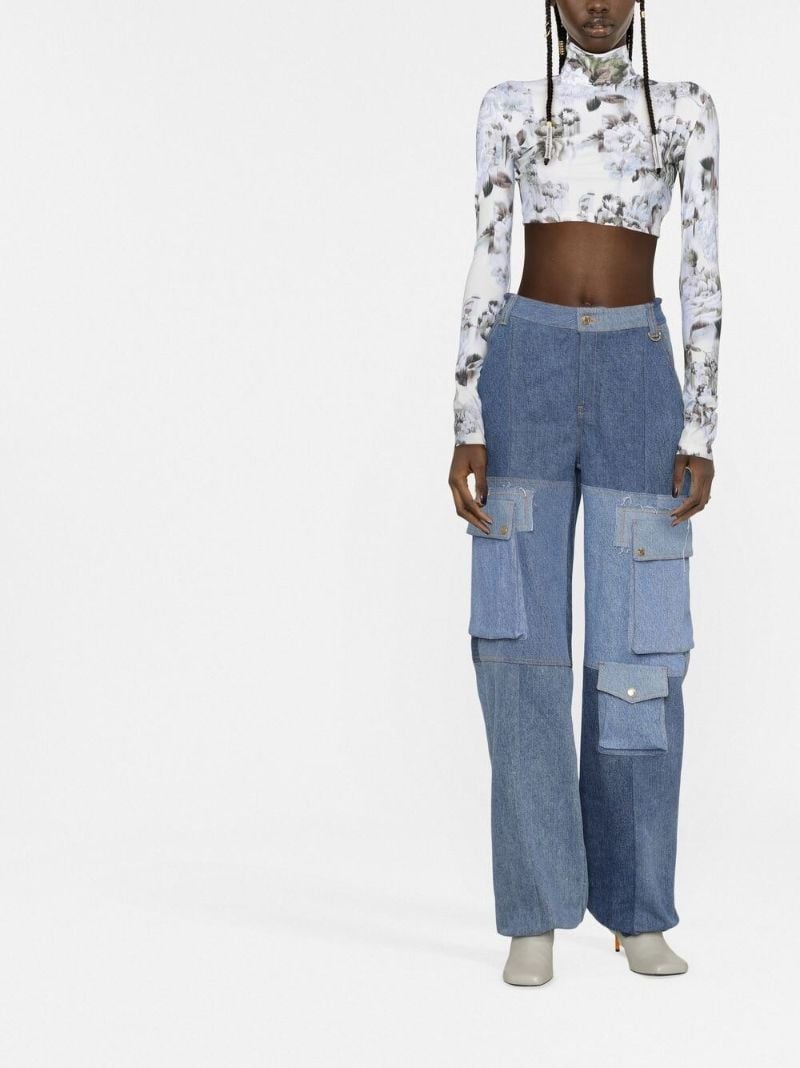 Blue Denim Panelled Cargo Jeans