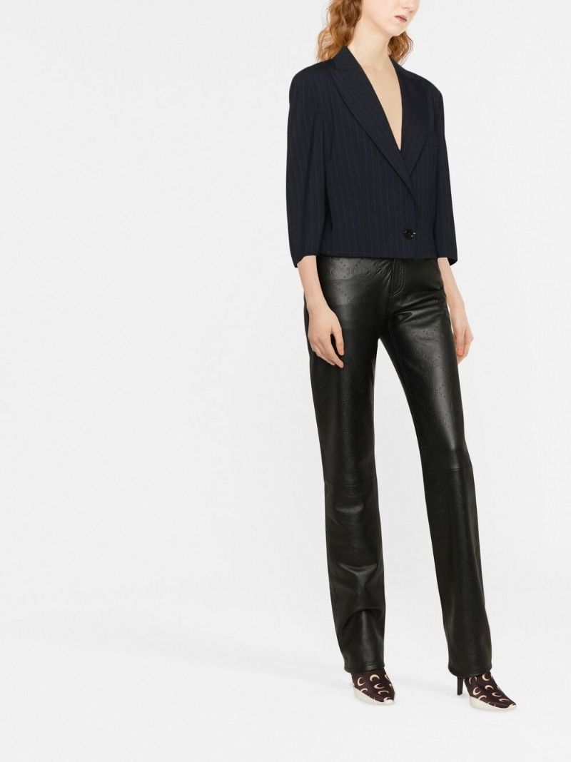 Black Embossed Logo Leather Trousers