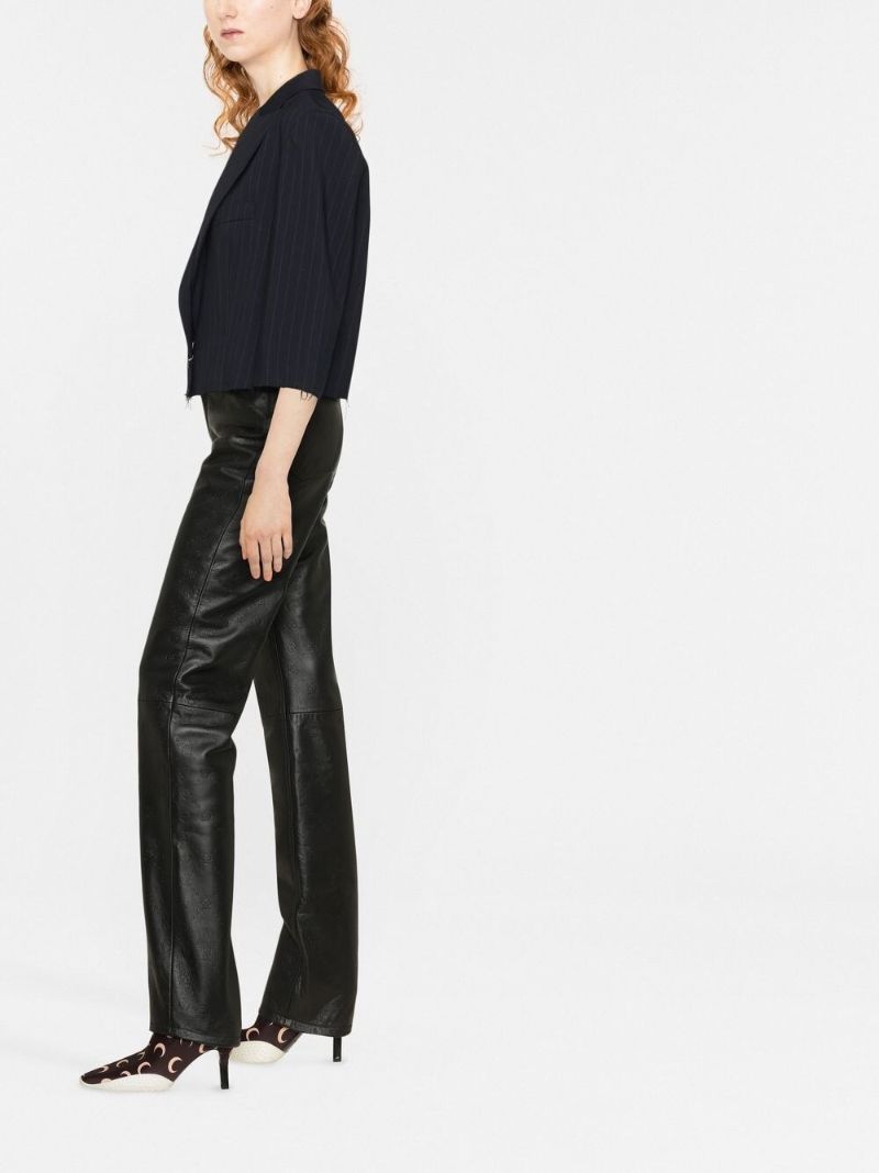 Black Embossed Logo Leather Trousers