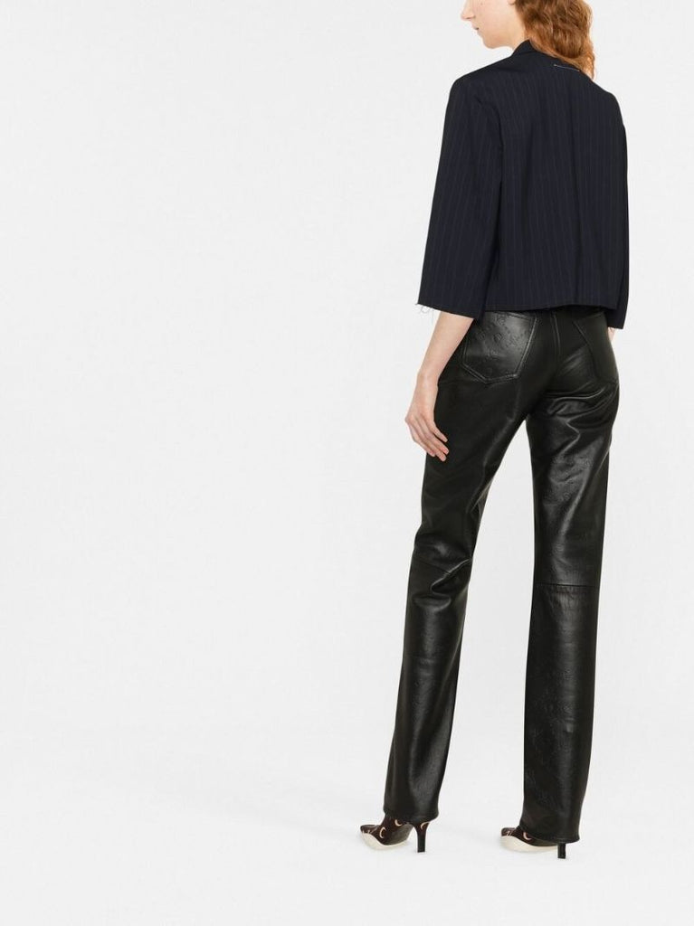 Black Embossed Logo Leather Trousers