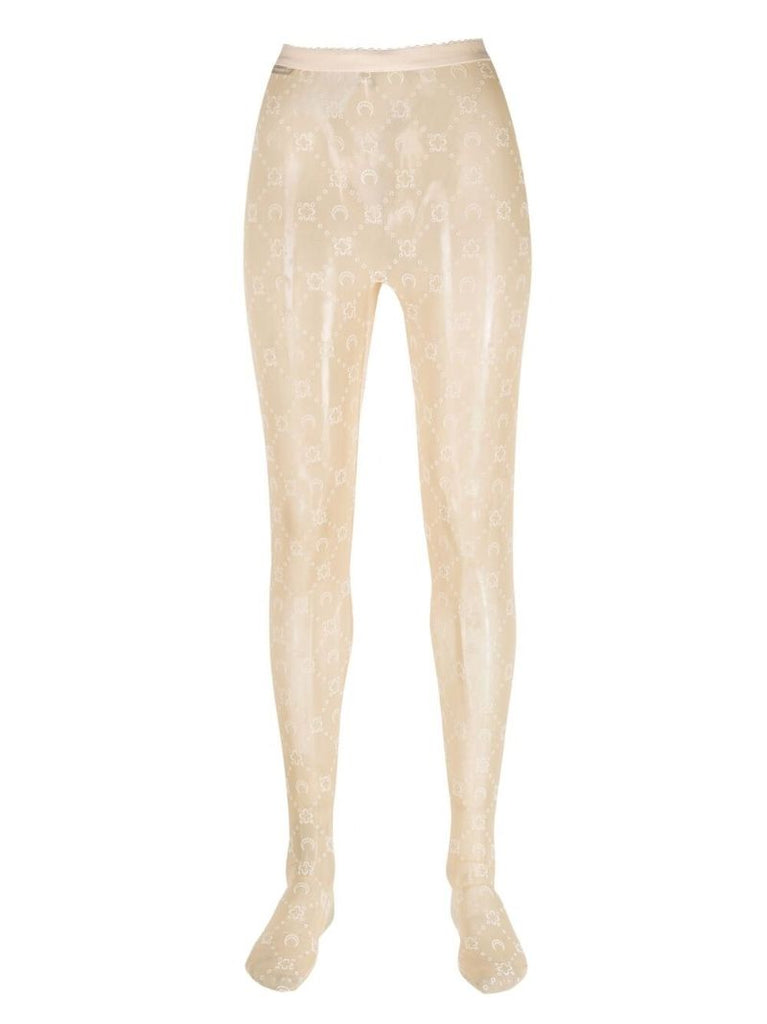 Beige Crescent Moon Semi Sheer Tights