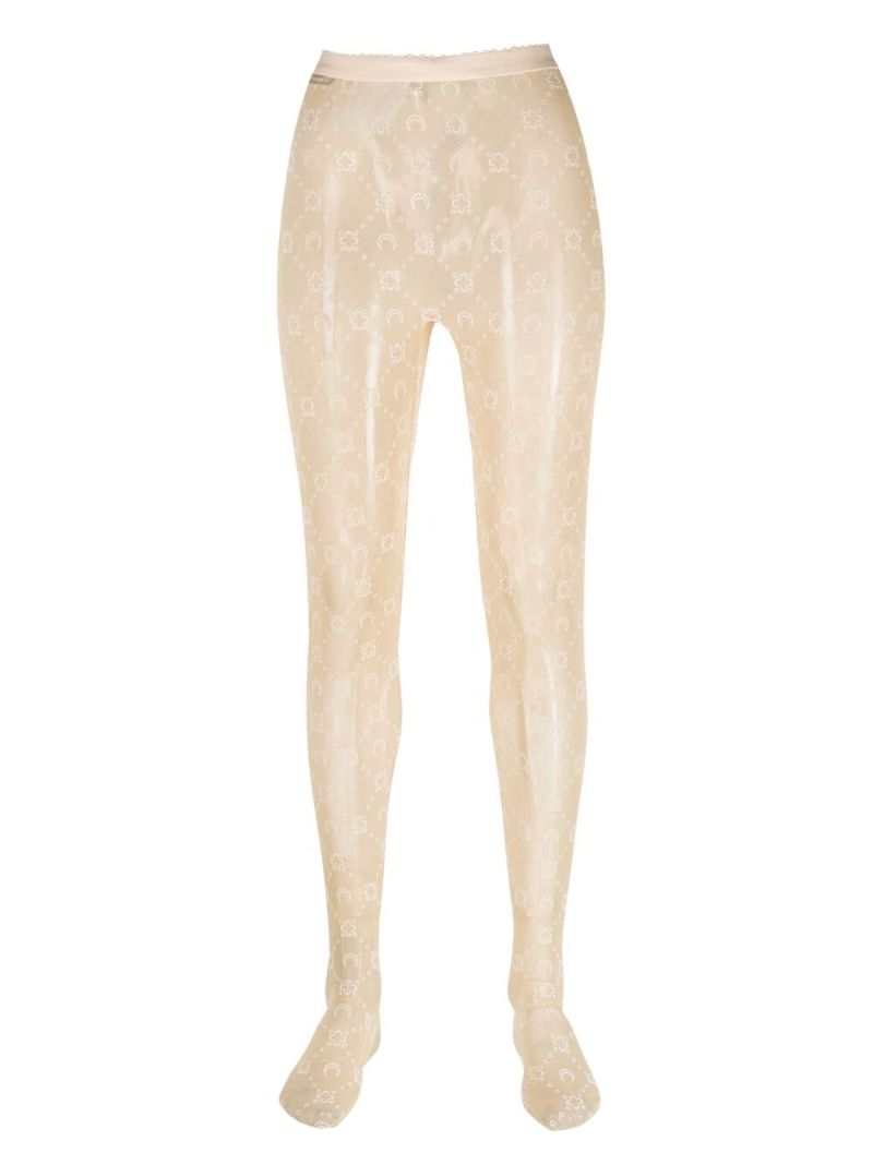 Beige Crescent Moon Semi Sheer Tights
