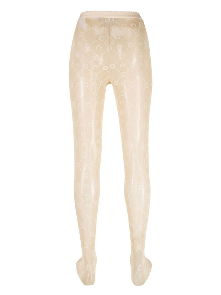 Beige Crescent Moon Semi Sheer Tights