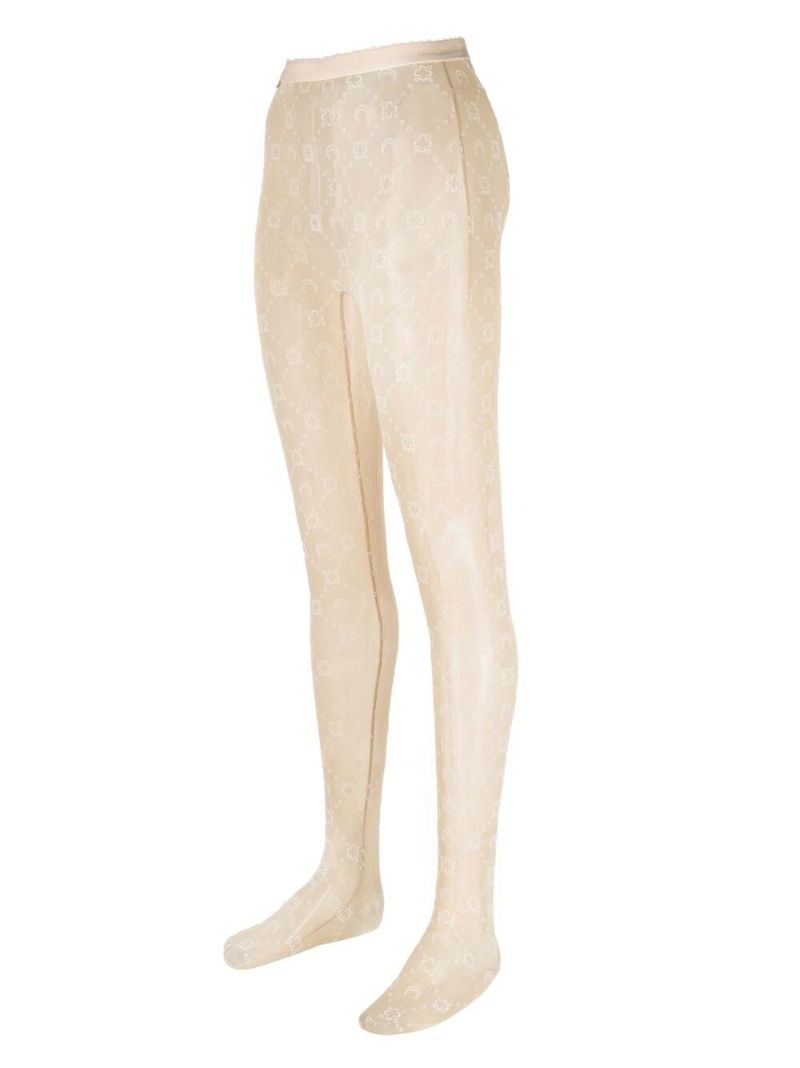 Beige Crescent Moon Semi Sheer Tights