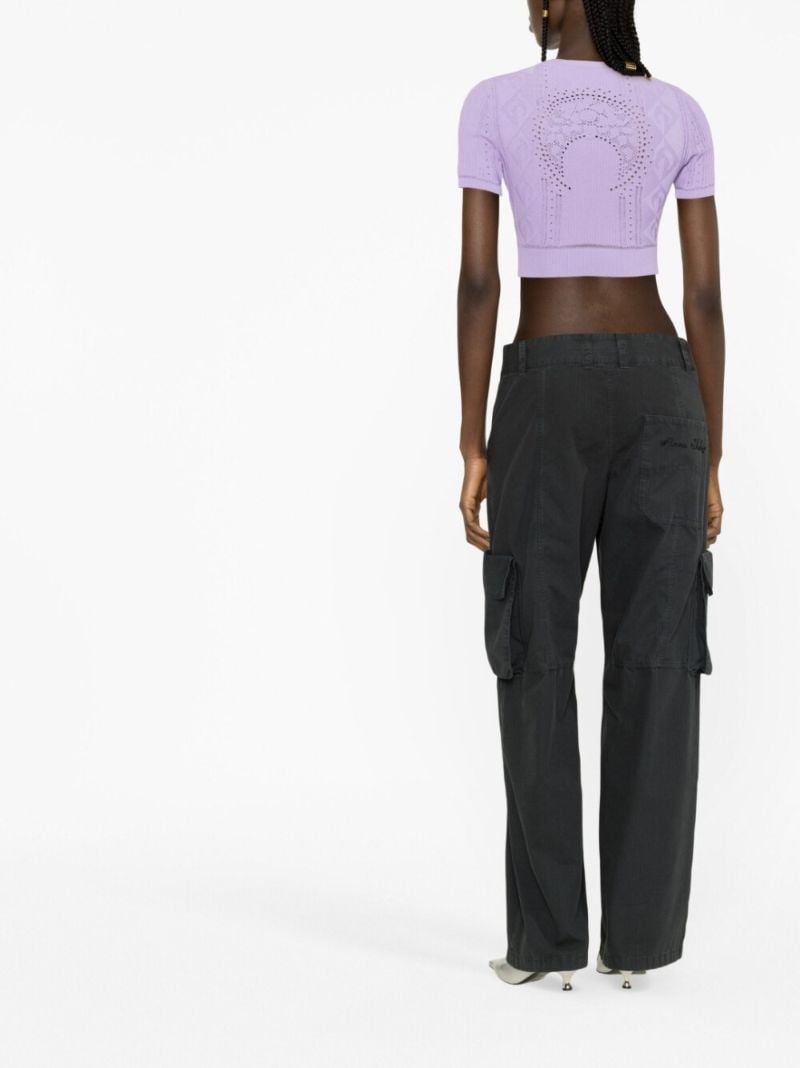Purple Pointelle-knit Crop Top