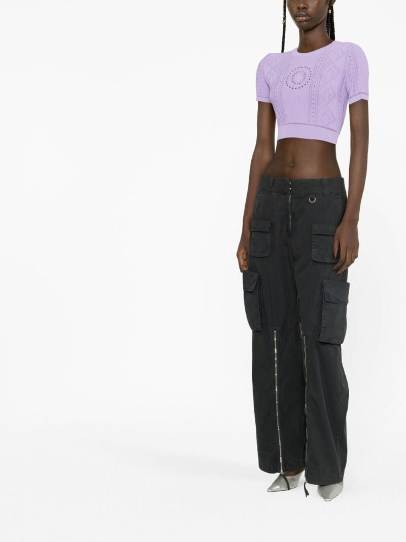 Purple Pointelle-knit Crop Top