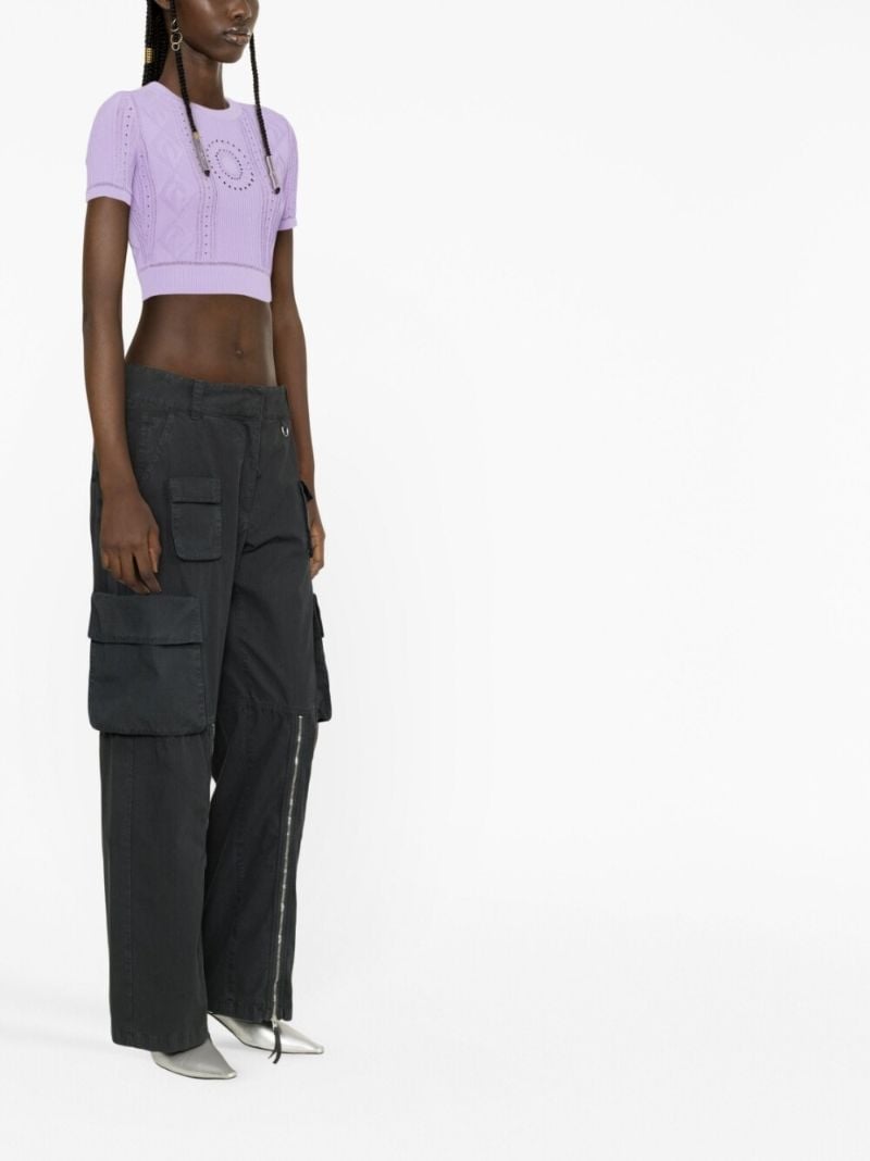Purple Pointelle-knit Crop Top