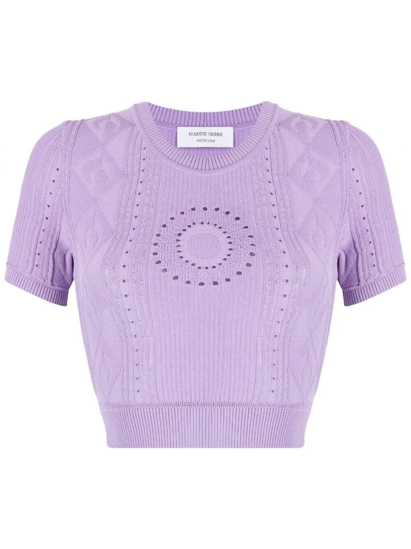 Purple Pointelle-knit Crop Top