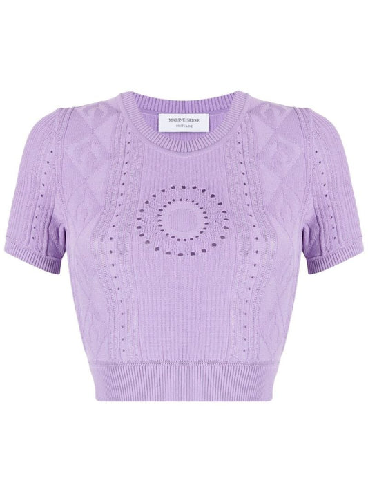 Purple Pointelle-knit Crop Top